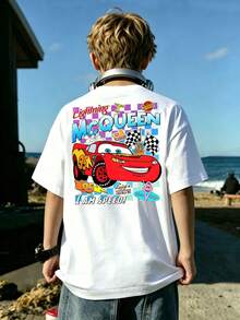 Disney Cars Lightning McQueen Print Summer Tops,Boy Clothes For Kids,Boys Summer Outfits,Ropa Para Niños,Graphic Tees Teen Boys,Summer Clothes - 白色 - 查看 3