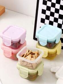 4件套小型食品储物盒套装，午餐盒，冰箱密封盒，长方形塑料密封储物盒，小型食品容器，多功能调料罐，2盎司塑料材质，带盖，可堆叠，多用途，便携，适合存放零食、水果、燕麦片，旅行和居家收纳，家用储物篮，储物盒和容器，厨房用品，学习用品，返校季必备 - 彩色 - 查看 4
