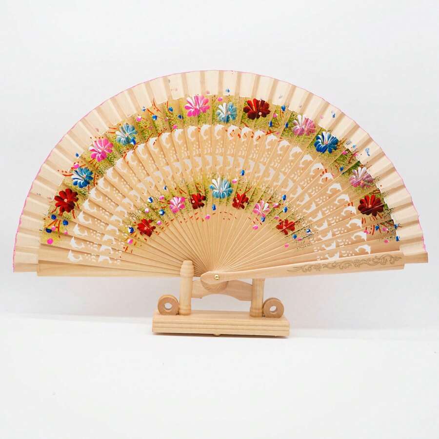 Random Pattern Fan, Spanish Classical Double Sided Painted Wooden , Fans Hand Fan, Vintage Handmade Bamboo Tassel Folding, Double Sided Painted Wooden Dance Hollowed Out Home Decoration Crafts, Elegant Gift For Women, Wedding, Cheongsam Performance - Multiple Styles - View 1