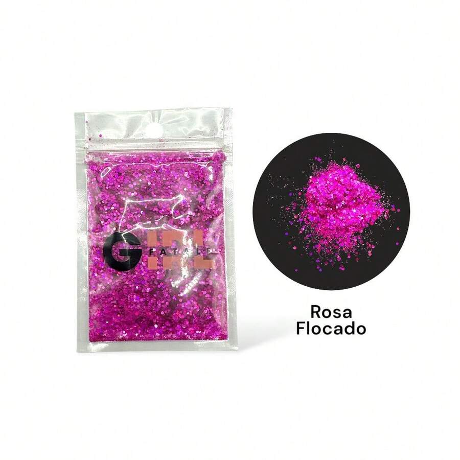 Glitter para Unhas Girl Fatale – Pó de Brilho para Nail Art Disponível em Vermelho Flocado, Branco Fino e Rosa Flocado - rosa-FDU8104 - Visão 1