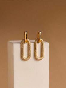 1 Pair Fashion Metal Paperclip Square Link Hoop Earrings, Lightweight Minimalist Women's Aesthetic Jewelry - Earrings - View 2