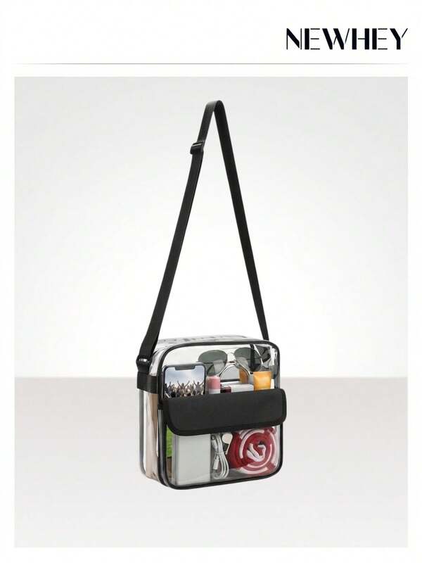 NEWHEY Clear Shoulder Bag PVC Crossbody Large Capacity Messenger With Zipper Adjustable Strap Lightweight Travel For Women