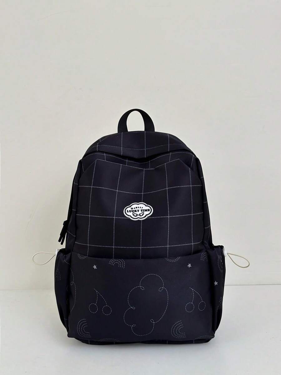 1pc Solid Color Nylon Large Capacity Backpack, Fashion Casual Student Backpack For Commuting, School, Travel, Unisex - Black - View 1