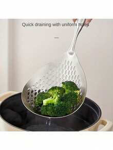 1pc Large Stainless Steel Strainer, Heat-Resistant (662°F) Material, Ergonomic Handle And Fine Mesh, Suitable For Frying, Hot Pot, Cooking And Baking, Restaurant And Home Kitchen Tool, Durable And Practical Kitchen Accessory - Multicolor - View 5