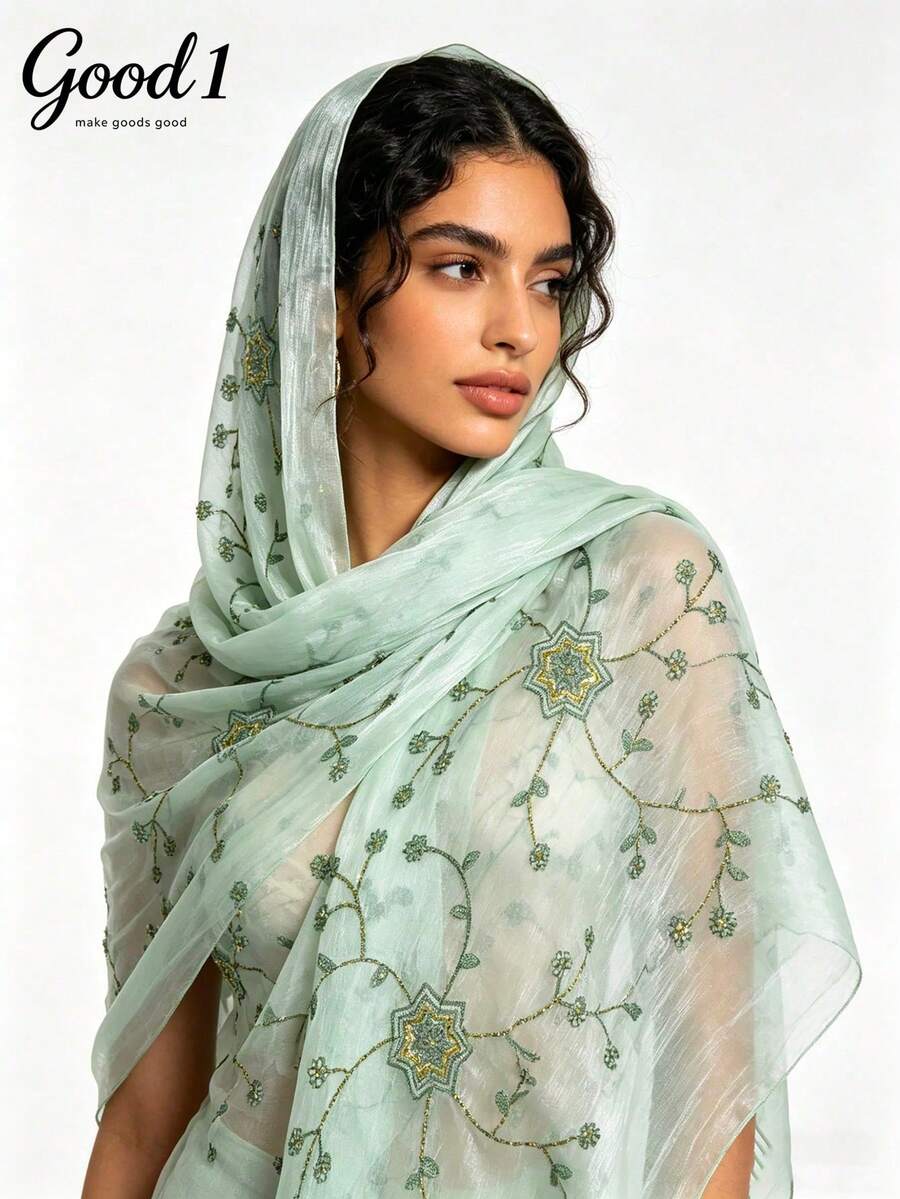 1pc High-End Starry Embroidered Shawl, Middle Eastern Muslim Headscarf, Wedding & Formal Event Accessory
