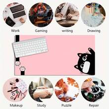 A Large Gaming Mousepad With A Pink Background And A Cute Black Cat Design. The Bottom Is Non-Slip. Suitable For Office Use, Computer Decoration, And Desktop Setup. An Ideal Choice For Gaming Mousepads. - Mouse Pad - View 5