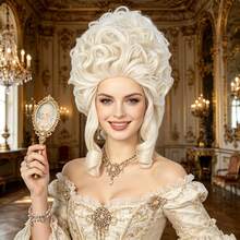 Multi-Color European Court Style Heat Resistant Wig, Rococo Retro Tall Updo With Loose Curls, Ideal For Halloween, Period Cosplay, Stage Performances & Themed Shoots, Elegant Voluminous Costume Wig - Multicolor - View 7