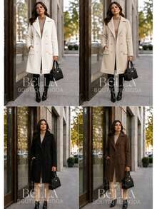Women's Long Wool Coat, Parka, Or Overcoat, Elegant With Front Buttons - Rust Brown - View 3