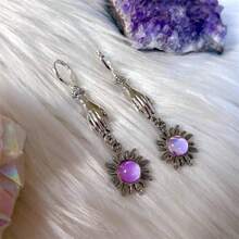 BMOR Silver Sun Evil Eye Earrings, Purple Detail, Mysterious Punk, Gothic Princess, Dark Bold, Edgy Sophisticated, Women Fashion Jewelry Statement Earrings - Gothic Earrings - View 5