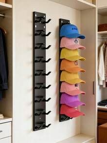 Baseball Cap Storage Rack, Wall-Mounted Hat Holder, Fixed With Strong Adhesive, Can Hold 10 Hats At Once, Suitable For Door Panels And Cabinets Hat Hanging Display Rack, Supports Multi-Layer And Double-Layer Installation Options - View 1