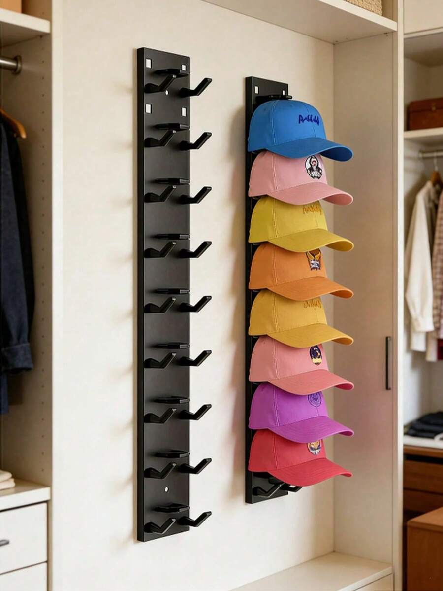 Baseball Cap Storage Rack, Wall-Mounted Hat Holder, Fixed With Strong Adhesive, Can Hold 10 Hats At Once, Suitable For Door Panels And Cabinets Hat Hanging Display Rack, Supports Multi-Layer And Double-Layer Installation Options - View 1