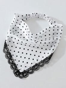 1件原創花卉刺繡滾邊波點印花女款髮帶頭巾，適合日常與度假使用，夏季髮飾沙灘圍巾度假方巾 - 白色黑波點 - 查看 3