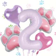 40-Inch Cream Purple Number (1-9) Aluminum Foil Balloons Set For Pet Themed Birthday Parties, Including Pink Paw-Shaped Heart Balloons, 1 Roll Of Purple Ribbons, And Inflation Straws For Pet Theme Dog Birthday Party Balloons Decorations Supplies - Purple - View 16