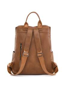 LECEY 1pc Large Capacity Fashion Minimalist Patchwork Women's Backpack Suitable For Travel And Daily Use - Brown - View 4