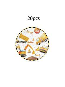 10件/20件/40件/80件黃色工程主題生日派對用品 工程主題裝飾品 包含餐盤、餐巾紙、一次性餐具、傾卸卡車餐具 生日派對裝飾禮品 - 彩色 - 查看 13