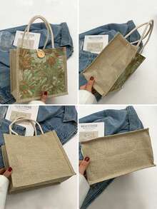 1PC Student Korean Style Handbag Women Fashion Linen Lunch Bag Japanese Canvas - Multicolor - View 4