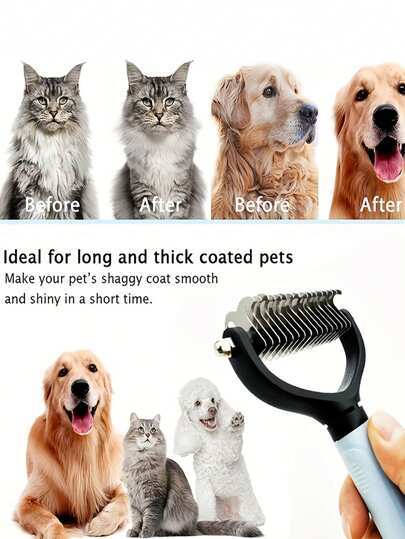 1/2 piezas Peine desanudador de acero inoxidable para mascotas, rastrillo de doble cara para el subpelo, herramienta de aseo eficiente para eliminar el pelo de perros y gatos, elimina fácilmente enredos, nudos y pelo suelto, acero inoxidable duradero para mascotas de pelo largo
