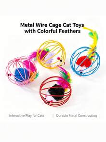1/4pcs Colorful Cage Mouse Cat Toys With Feathers, Interactive Rolling Ball And Plush Mouse Set, Cat Boredom Relief Self-Play Toys, Keep Your Cat Entertained For Hours - Mouse Toy - View 5