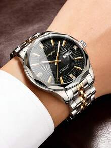 Montre mécanique automatique pour homme, bracelet en acier inoxydable, montre pour homme à double calendrier et lumineuse - Cadeau de la Saint-Valentin, montre automatique de luxe sport classique minimaliste décontractée pour homme, convient pour Pâques, Halloween, Noël, Fête des Pères, Anniversaire, Rentrée scolaire, Étudiants, Vacances, Saint-Valentin, Rendez-vous, Affaires, Quotidien, Cadeaux, Festival de musique, Saison des mariages - Multicolore - Voir 3