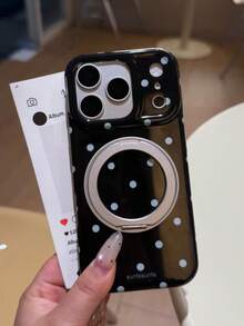 可愛白色波點電鍍 360° 旋轉環支架軟手機殼，適用於 iPhone 17 Pro Max 17 Pro 16 Pro Max 16 Pro 15 Pro Max 15 Pro 14 Pro Max 14 Pro 13 Pro Max 13 Pro 12 Pro Max 12 Pro 14 Plus 15 Plus 16 Plus 17 Air，極簡黑點保護殼 - 黑色 - 查看 7