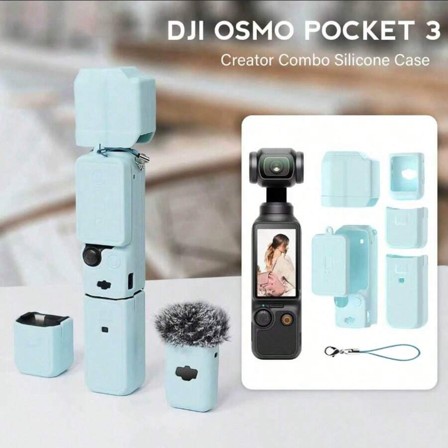 Pocket 3 矽膠保護套,高級防護全包覆套,鏡頭蓋兼容 D.JI OSMO Pocket 3,防震、防滑、防塵 天藍色 - 查看 1