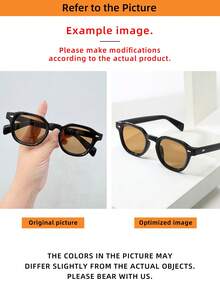 1pc Vintage Round Frame High Quality Personalized Minimalist Fashion Glasses, Travel Vacation Beach Daily Decorative Eyewear - 黑框茶片 - 查看 4