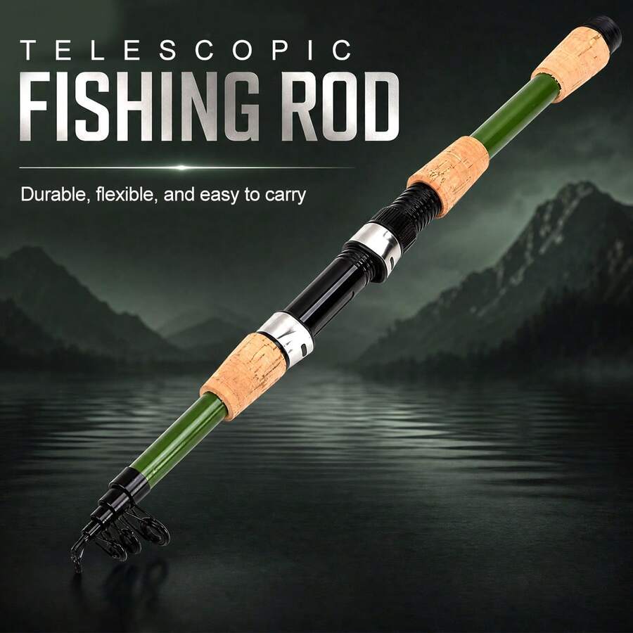 KecchKrezing 1.8m/5.9ft Lightweight Telescopic Fishing Rod, Green Portable Fishing Pole With Ceramic Guides, Suitable For Casual Anglers
