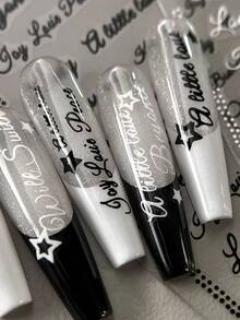 4pcs/Set Black White Gold Silver Cursive Letter Nail Art Stickers, For DIY Manicure Decoration - Multicolor - View 2