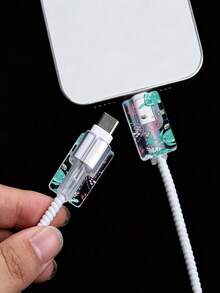 Protezione per cavo a forma di tartaruga, salvasalva-cavo trasparente anti-rottura, protezione per cavo USB con stampa oceanica per cavi di ricarica rapida - Multicolore - Visualizzare 3