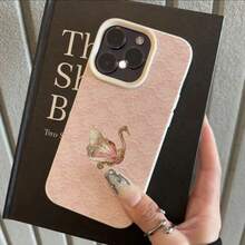 1pc TPU Material Vintage Pink Tone Lace Swan Pattern Phone Case Compatible With IPhone 17 Pro Max/17/16 Pro Max/15/13/12/11/ S20 FE/A15/S24/A55/ Note 11/Note 12/Note 13 Pro Full Coverage Shockproof Soft Shell Protective Cover - White - View 3