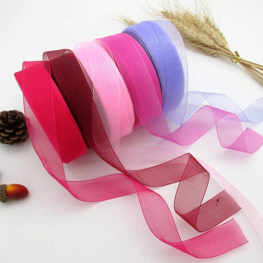 50 Yards Transparent Organza Snowflake Ribbon, 2.5cm Wide, DIY Gift Wrapping, Hair Accessories And Handmade Ribbon, Christmas, Valentine's Day