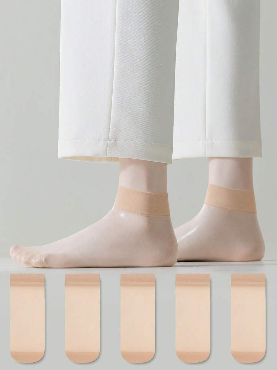 ZUJO 5雙裸色透明女襪,舒適透氣吸濕排汗,適合春、秋、夏季 - 查看 1