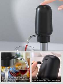 CLITON 電動紅酒開瓶器套組，可充電式電動紅酒充氧器、自動紅酒充氧器、紅酒塞、紅酒分酒泵，父親節、母親節、聖誕節、情人節、感恩節禮物，紅酒開瓶器 (黑色) - 黑色 - 查看 7