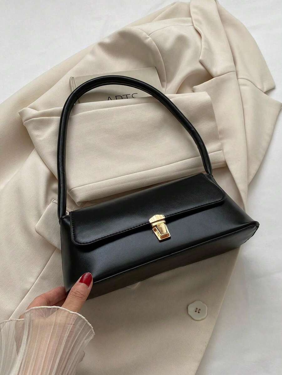 Bolso de Hombro para Mujer, Bolso de Mano Nuevo para Damas, Bolso Pequeño Cuadrado, Bolso Tipo Baguette Retro con Cierre Metálico y Decoración de Cuero PU Suave - Caqui 2 - Ver 1
