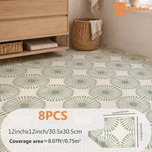 SUPSTICKER 8/24pcs Vintage Sunburst Pattern PVC Floor Tiles, Matte Self-Adhesive Anti-Slip Wear-Resistant, 12x12 Inch, 4 Styles Available, Suitable For Entryway Bathroom Kitchen - Multicolor - View 12