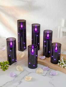 5pcs Flameless Candle Lights With Timer Remote Control, Battery Operated Embedded Flickering String Lights, Suitable For Halloween, Christmas, Valentine's Day, Mother's Day, Birthday, Gift, Proposal, Wedding, Party, Holiday - Black-purple Light - View 9