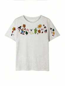 New Summer Gen Z Y2K Style Girls Fun Cartoon Sleeve Print Crew Neck Short Sleeve T-Shirt Casual Vacation - Light Gray - View 8