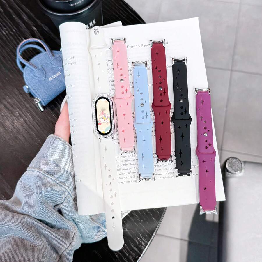 Exquisite And Gorgeous Strap Design, Multifunctional Daily Strap, Featuring Durable And Breathable Hollow Out Star Language Silicone Buckle Design, Suitable For Xiaomi Band 10/9/8 Models. Quick Release Buckle Design, Supports NFC Version Sharing, Beautiful And Elegant Strap, Smart Sports Strap Accessory For Couples - Multicolor - View 1