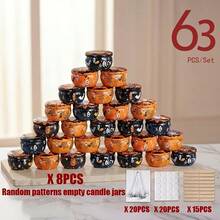 Kit de fabrication de bougies thème Halloween 63 pièces, comprend 8 pots à bougies vierges à motifs aléatoires, 15 supports de mèche, 20 mèches et 20 autocollants, convient pour la fabrication de bougies, la décoration de la maison, la décoration saisonnière et les cadeaux de fête - R-63PCS/Ensemble - Voir 9