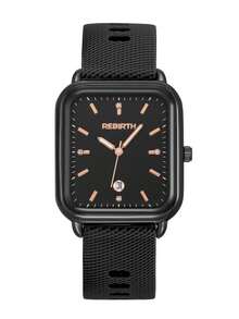 1pc Rebirth Ladies' Silicone Band Simple & Fashionable Calendar Quartz Watch, Suitable For Daily Wear - Black - View 7