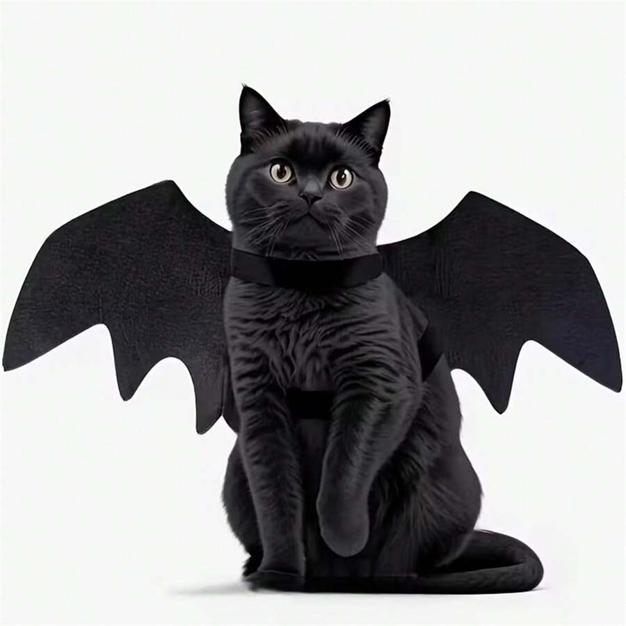 1pc Black Pet Bat Wings Costume - Halloween Vampire Cat/Dog Wings With Buckle Design, Lightweight Polyester Material, Suitable For Small Dogs And Cats - Halloween Party Outfit And Photo Prop, Easy To Wear And Durable Pet Clothing, Holiday Animal Costume