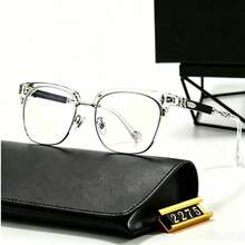 Men's Premium Metal Browline Glasses, 2026 Light Eyeglasses, Retro Half Rim Eyewear With Vintage Carved Temples For Daily & Business - 透明銀色 - 查看 5