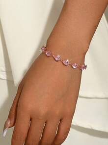 Zirconia Rhombus Star Clasp Bracelet, Light Luxury High-End Fashion Delicate Elegant Versatile Hand Accessory - Blue Oval - View 3