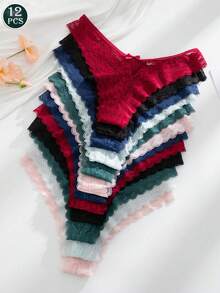 Set de 12 piezas Bragas de encaje elegantes y cómodas para dama - Rosa - Ver 12