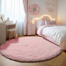 Runder Flauschiger Teppich für Wohnzimmer, Flauschige Teppiche für Große Moderne Wohnzimmer, Weicher Flauschiger Teppich für Wohnzimmer, Schlafzimmer, Nachttisch (Rosa, 160cm) GZK4 - Weiße Füße - Übersicht 3