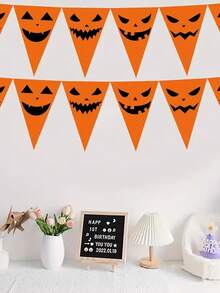 12pcs Halloween Funny Pumpkin Face Triangle Bunting, Orange Ghost Face Pattern Hanging Decor, Suitable For Halloween Party Background Decoration, Home Wall Decor, Store Window Display, Holiday Atmosphere Decoration - Multicolor - View 4