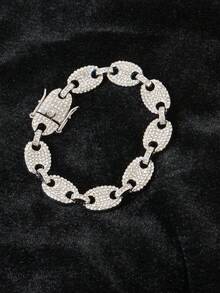 قطعة واحدة سوار + قلادة بتصميم سلسلة سميكة لامعة 15 مم مرصعة بالراين ستون، مناسبة للارتداء اليومي وزينة الحفلات - مجموعة قلادات الهيب هوب - مشاهدة 9