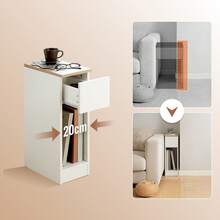 SoBuy Bedside Table With Drawer For Box Spring Bed, Sofa Table, Side Table, Narrow Telephone Table, Nightstand, Bedside Table, Black W X H X D Approx. 20 X 60 X 35 Cm FBT111 - White+Khaki - View 5
