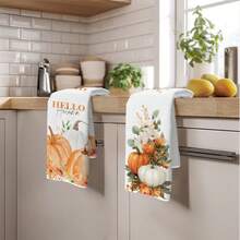2件裝 Hello Autumn 南瓜印花超細纖維柔軟廚房毛巾，40*60cm 長方形抹布、桌布、手巾，廚房裝飾、家居裝飾，鄰居喬遷禮物，廚房餐巾與抹布，廚房浴室家居必需品 - 橘色 - 查看 10