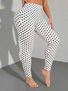 3packs Spring Summer Women Plus Size Black Leggings With Polka Dot Pattern Printed Legging Molded Hip Lifting Yoga Tights Outdoor Sports Vacation Fall - Multicolor - View 7